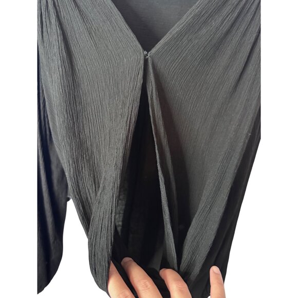 Free People black faux wrap hi-low pleated long sleeve top size XS - Picture 6 of 9